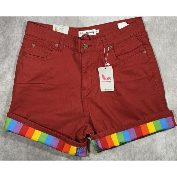 PRIDE BUNNY Shorts Women’s 16 Red Rainbow Roll Up Cuffs New With Tags - Picture 1 of 5